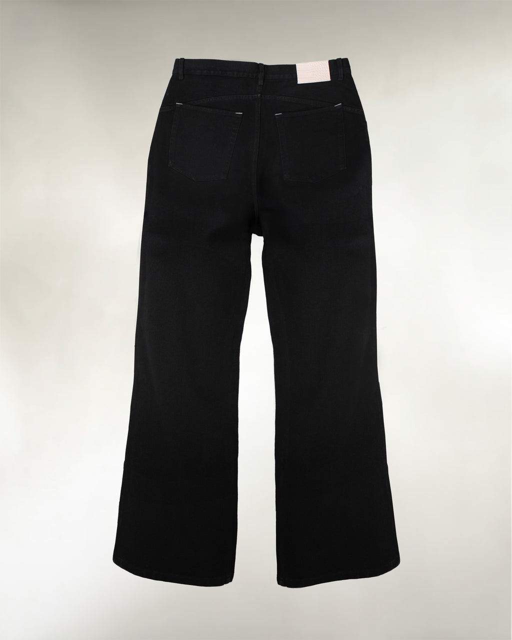Men's black bootcut denim jeans, back view