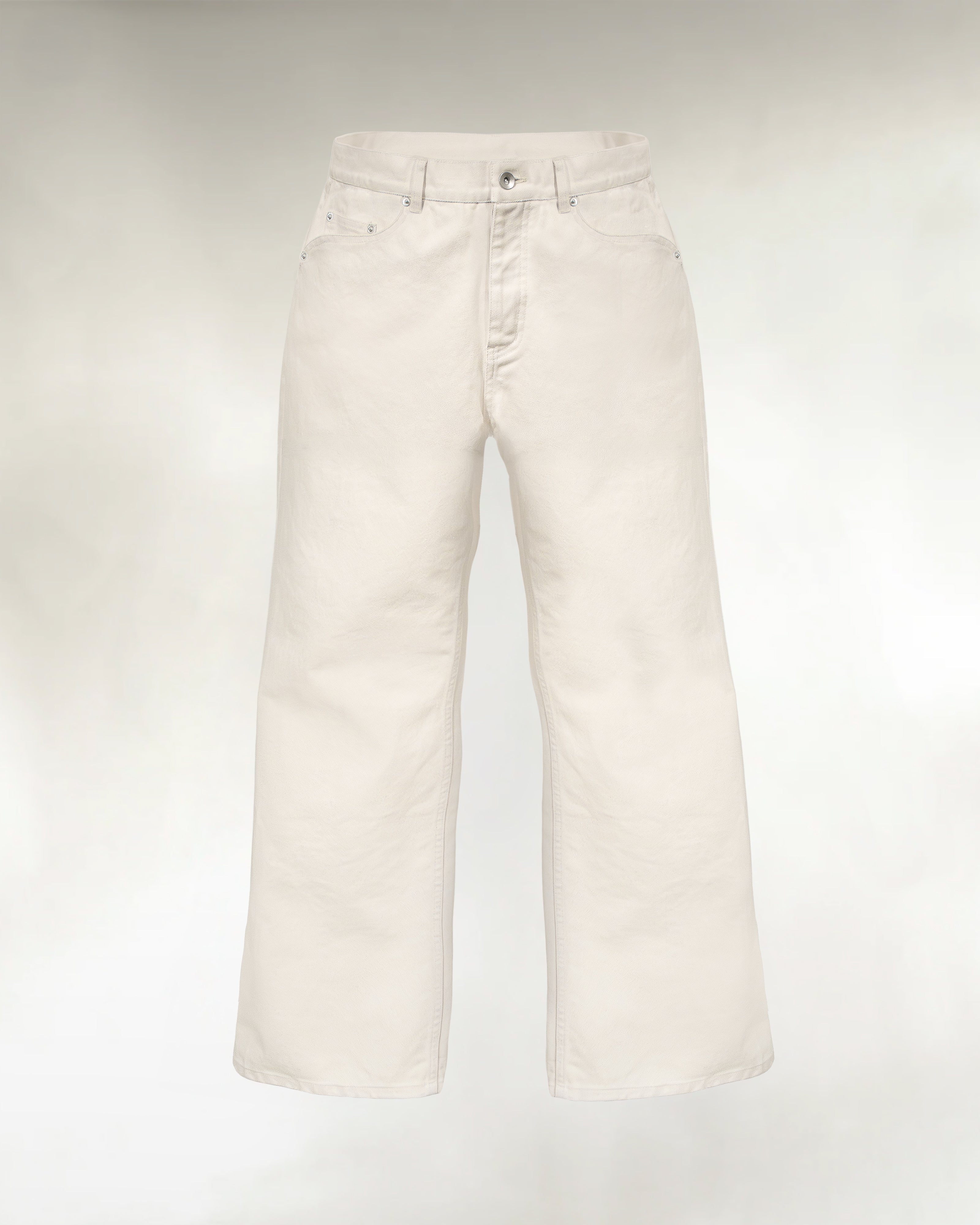 Men's ivory bootcut denim jeans, front view