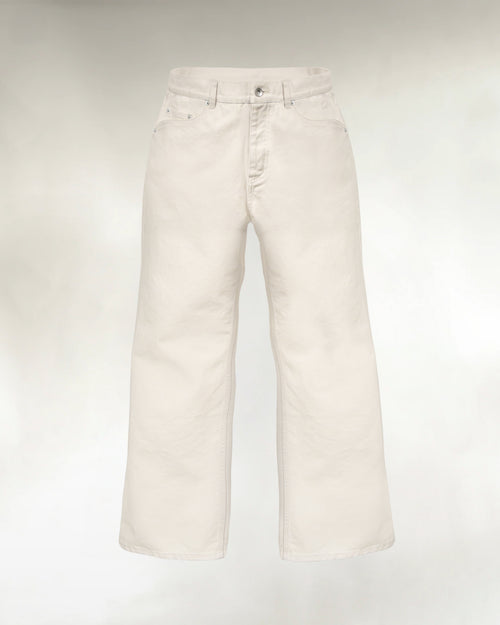Men's ivory bootcut denim jeans, front view
