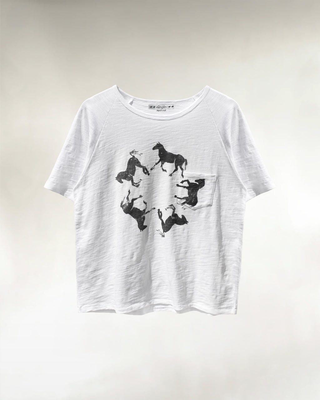 Men's slub cotton raglan tee with horse graphic, front view