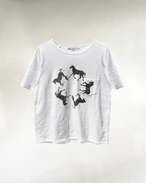 Men's slub cotton raglan tee with horse graphic, front view