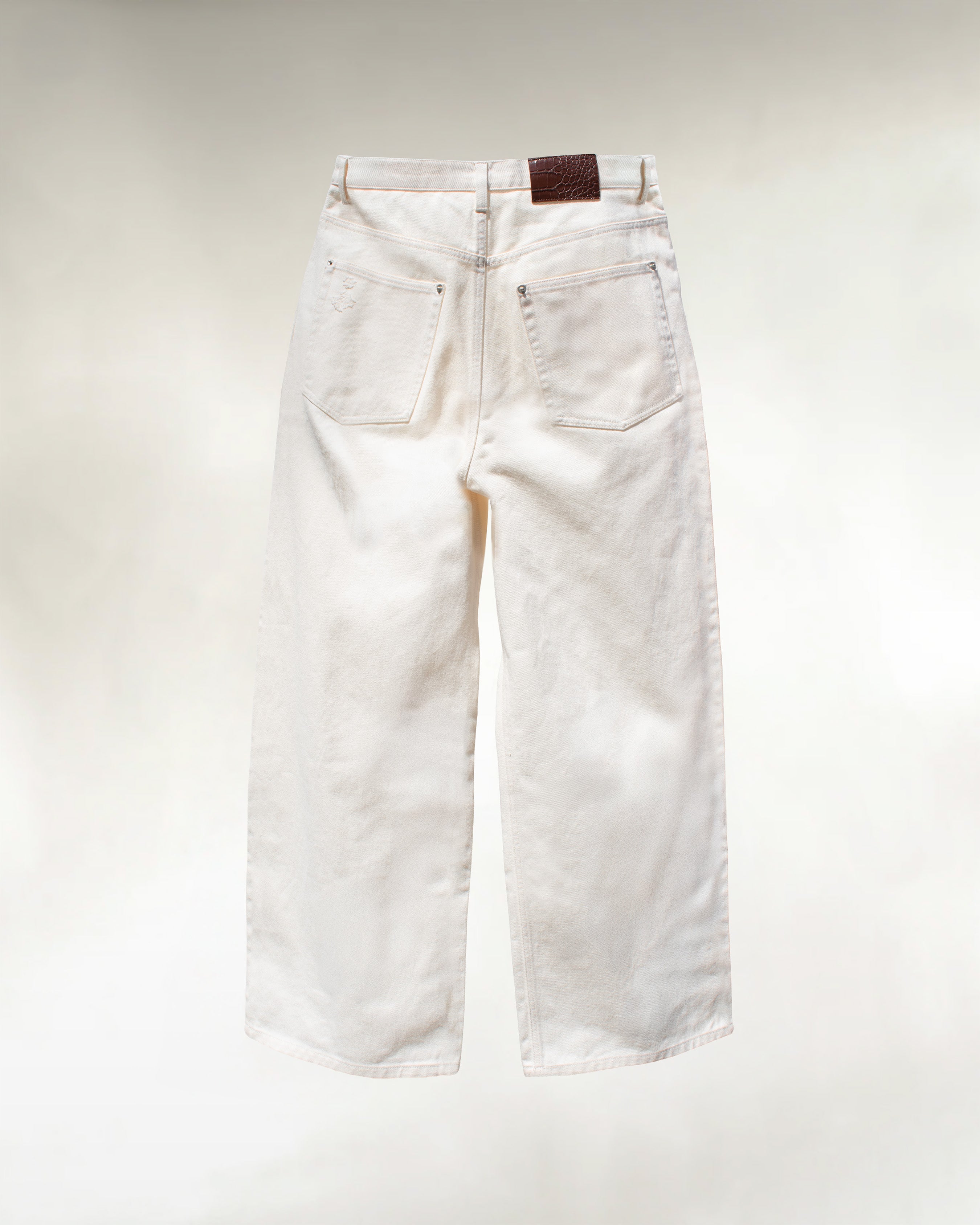 Men's ivory wide leg denim jeans, back view