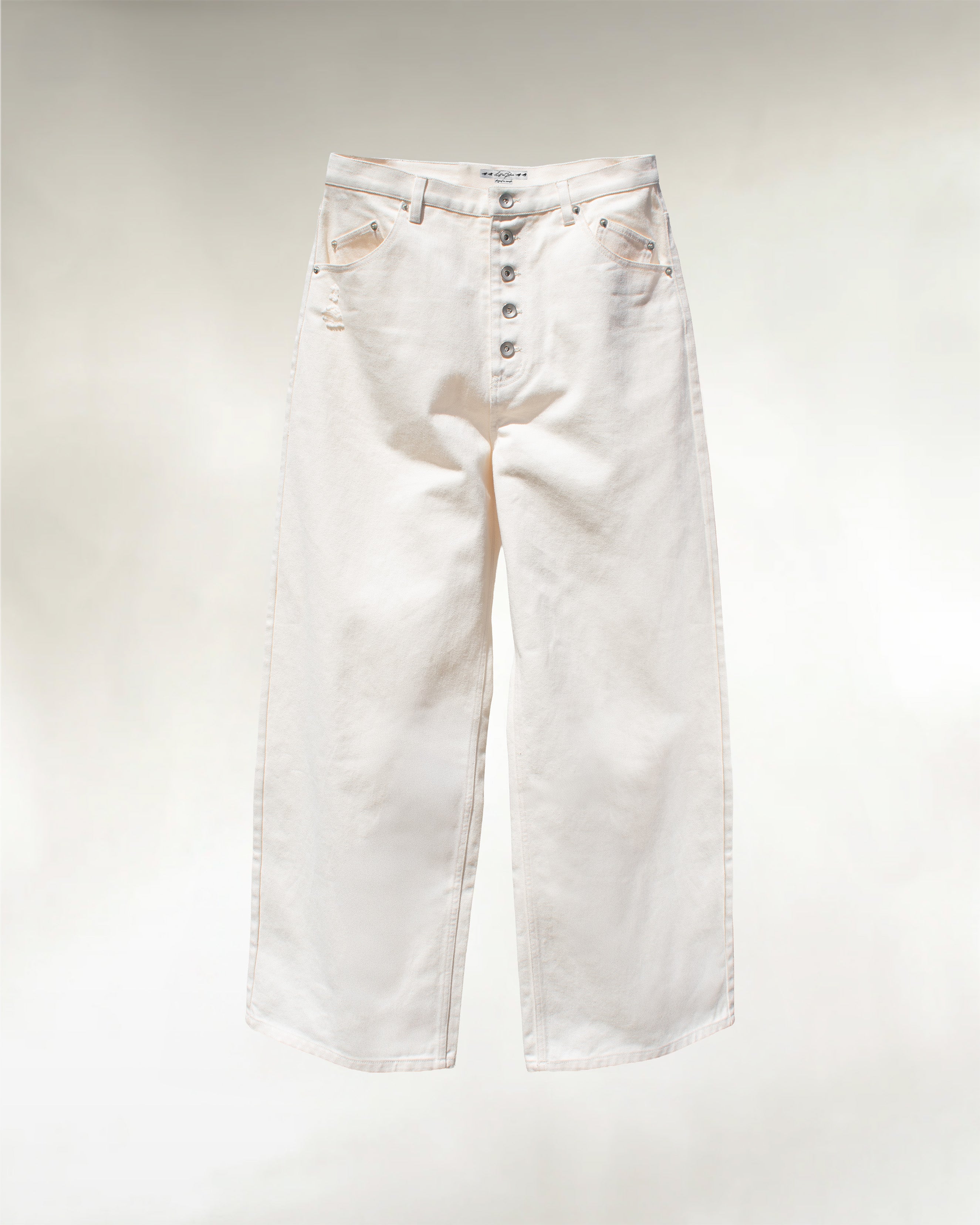 Men's ivory wide leg denim jeans, front view