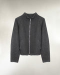 Men's grey wool blend zip-up knit sweater, front view